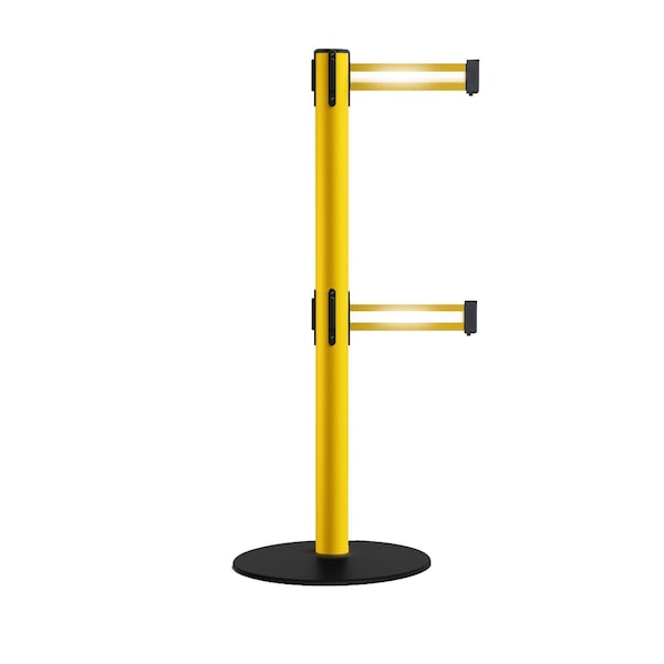 Montour Line Retractable Dbl Belt 2.5" YW Post , Low Base, 9' Y Ref. Belt S400D-YW-YRH-90 - main